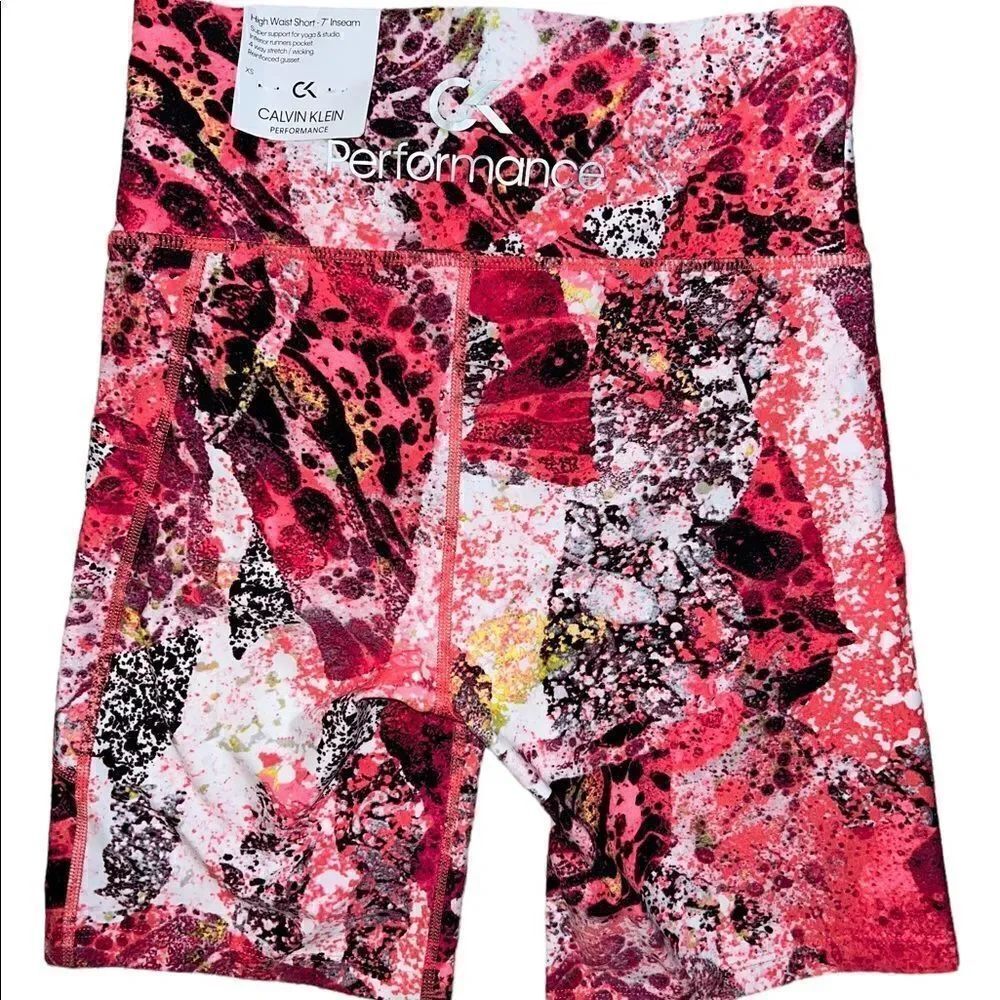 Calvin Klein Performance Carbonate Berry Printed High Waist Bike Shorts XS NWT - Picture 3 of 7